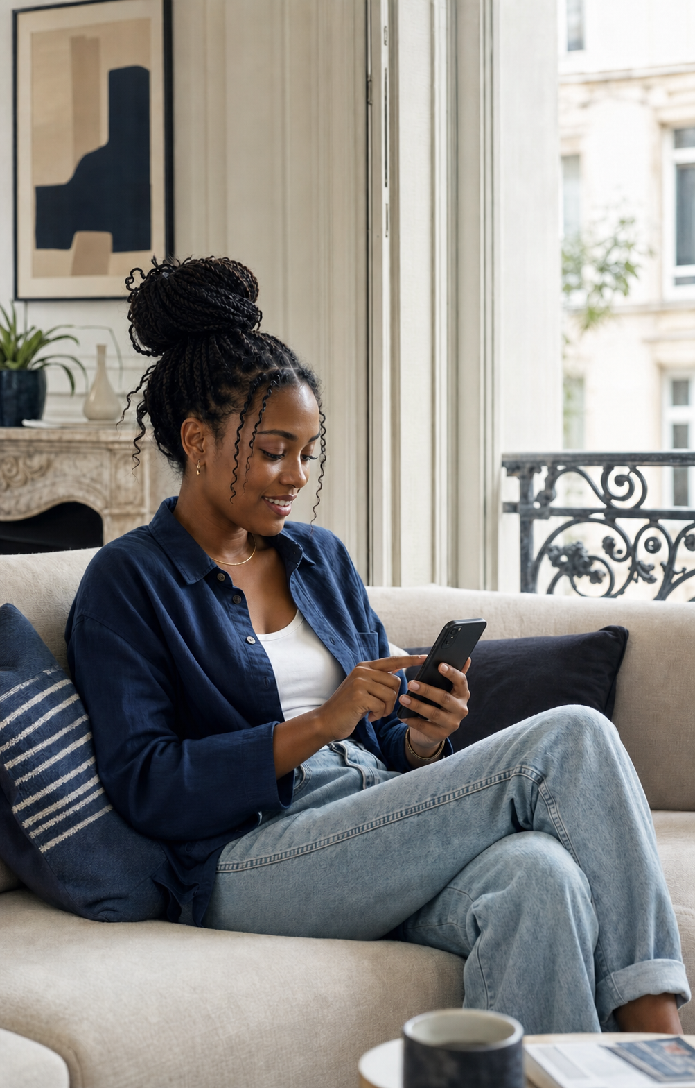 Une utilisatrice commande depuis la France avec l'application Nubo