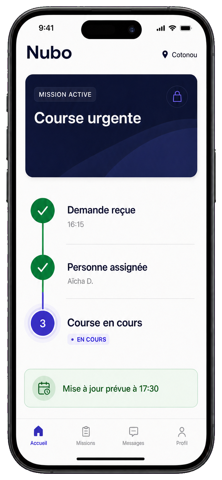 iPhone affichant le suivi d'une course urgente dans l'application Nubo